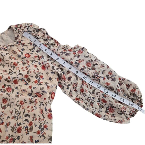 Max Studio -602 Georgette Elbow Sleeve Cold Shoulder‎ Blouse Cream Floral XS - Picture 12 of 12